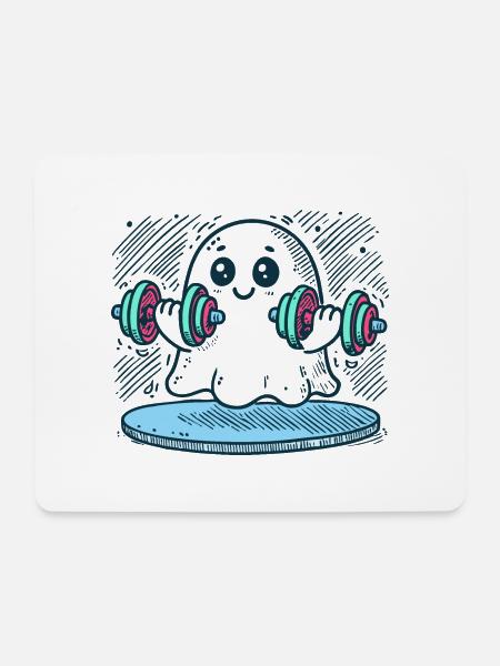 Fitness-Geist mit Hanteln - Mousepad (Querformat) - Weiß