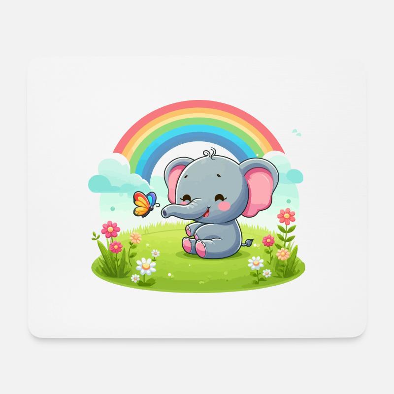 Fröhlicher Elefant und Regenbogen - Mousepad (Querformat) - Weiß