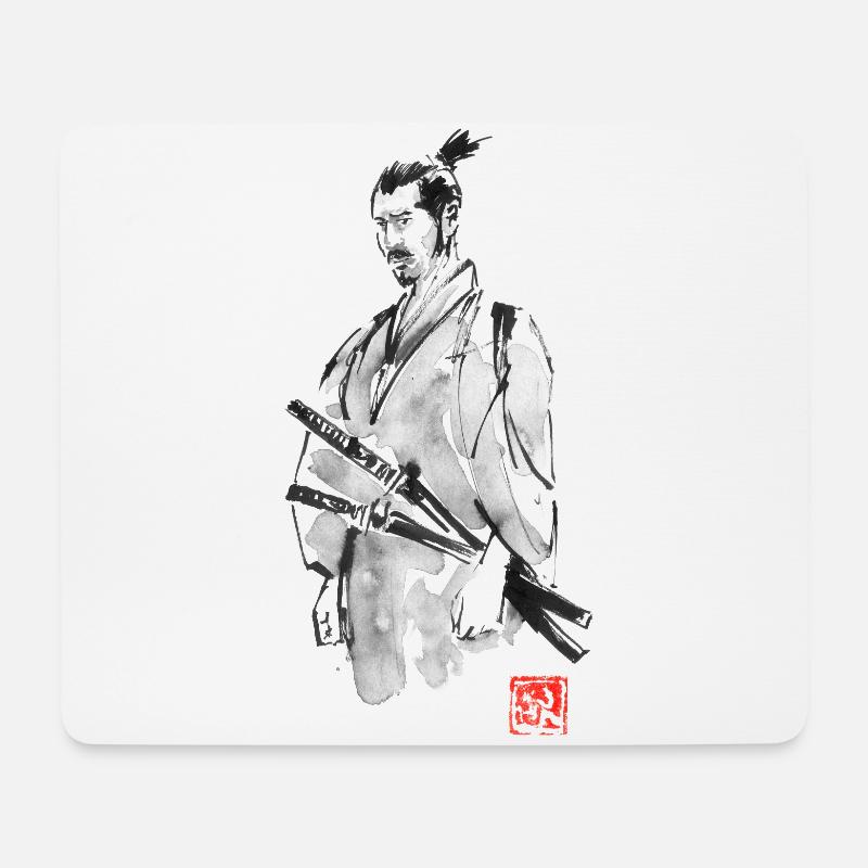 Samurai in seinem Daisho - Mousepad (Querformat) - Weiß
