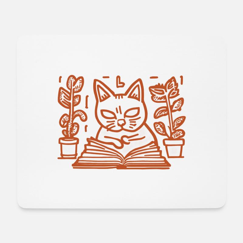 Asian Haring Cat Books and Plants - Mousepad (Querformat) - Weiß