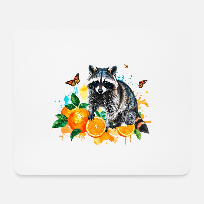 waschbär, illustration ,graffiti, orangen - Mousepad (Querformat) - Weiß