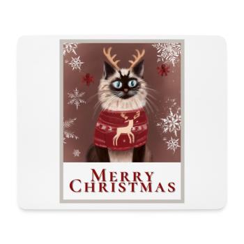 Cute Siberian cat in asweater with reindeer. - Mouse Pad (horizontal) - white - Front
