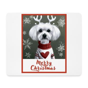 Süßer Malteserhund im roten Weihnachtspullover. - Mousepad (Querformat) - Weiß - Vorne