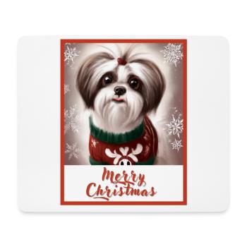 Shih tzu chien dans un pull de renne de Noël. - Tapis de souris (format paysage) - blanc - Devant