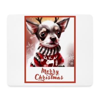 Hund (Chihuahua) im Weihnachtspullover mit Reinde - Mousepad (Querformat) - Weiß - Vorne