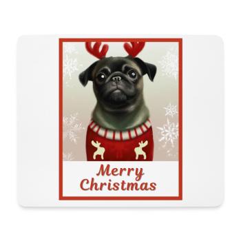 Portrait, Sweet happy pooch (Mops) in a Christmas. - Mouse Pad (horizontal) - white - Front
