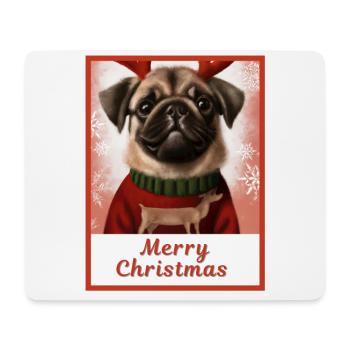 Portrait, Sweet happy doggy (Carlin) dans un Noël. - Tapis de souris (format paysage) - blanc - Devant