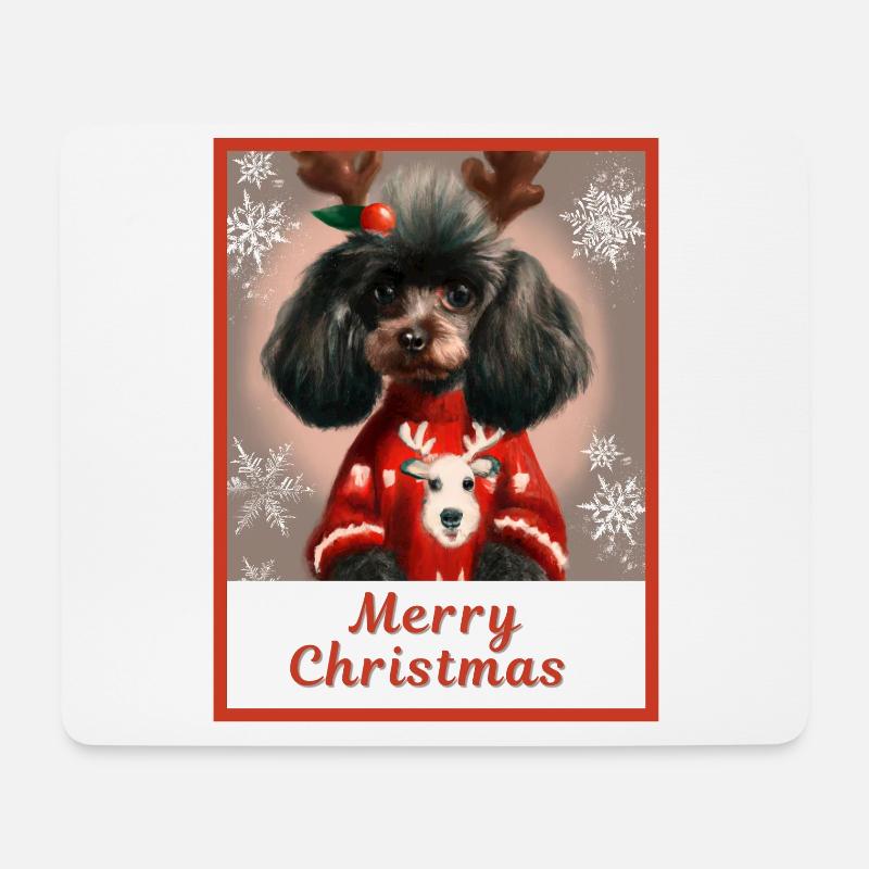 Niedlicher Hund (schwarzer Zwergpudel) in einem festlichen - Mousepad (Querformat) - Weiß