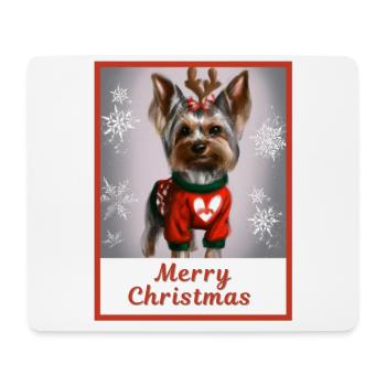 Doux chien chanceux (Yorkshire terrier) - Tapis de souris (format paysage) - blanc - Devant