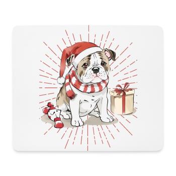 Bulldog Joyeux Noël Chien Chiens - Tapis de souris (format paysage) - blanc - Devant