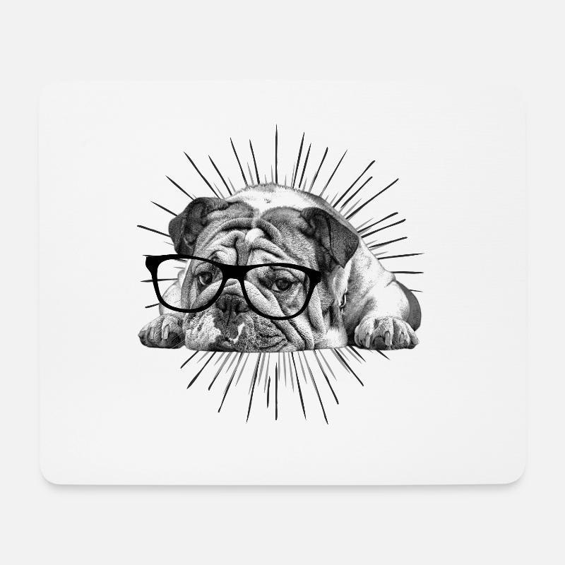 Hundesprüche Hund Hunde Bulldogge mit Brille - Mousepad (Querformat) - Weiß