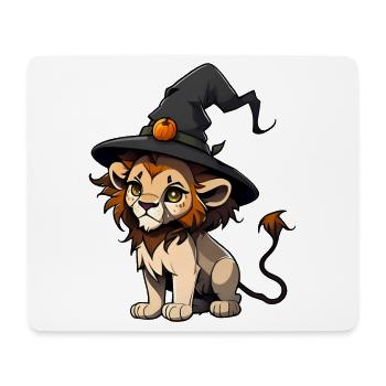 Cute Halloween lion with witch hat. - Mouse Pad (horizontal) - white - Front