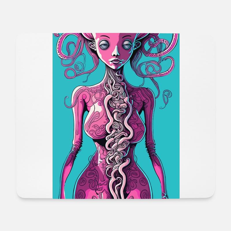Mystical Pink Half-Woman, Half-Octopus - Mouse Pad (horizontal) - white