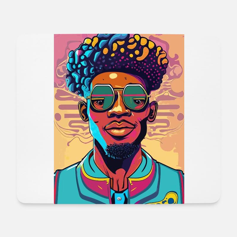 Cooler Afro-Mann mit Brille - Mousepad (Querformat) - Weiß