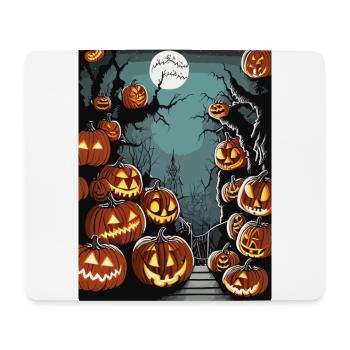 Cimetière effrayant avec de nombreuses citrouilles d’Halloween - Tapis de souris (format paysage) - blanc - Devant