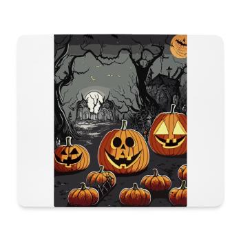 Cimetière effrayant avec des citrouilles d’Halloween - Tapis de souris (format paysage) - blanc - Devant