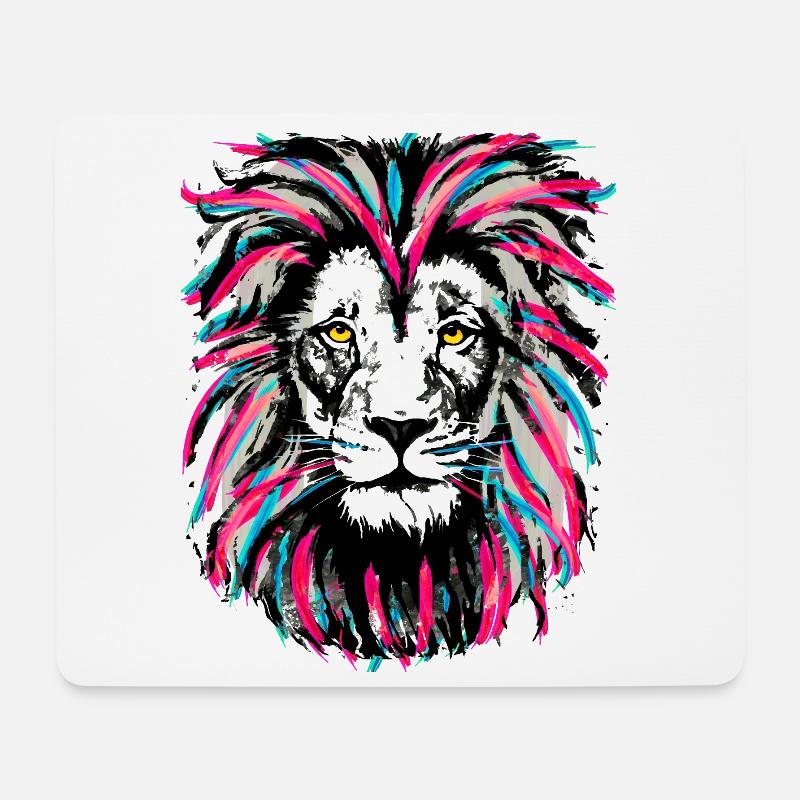 Neon Pink Löwe - Sternzeichen Löwe - Magenta Löwe - Mousepad (Querformat) - Weiß