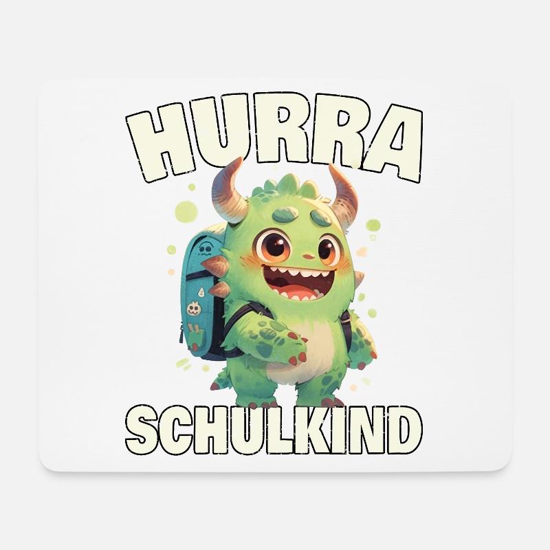 Schulkind Hurra Einschulung Monster mit Schulmappe - Mousepad (Querformat) - Weiß