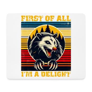 Zunächst einmal bin ich eine Freude, Retro-Opossum - Mousepad (Querformat) - Weiß - Vorne