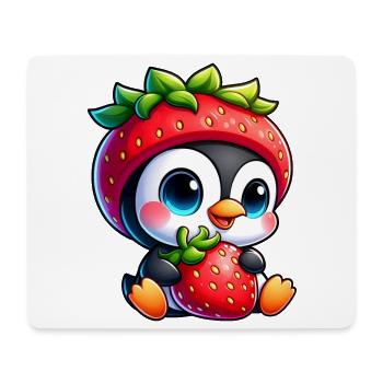 Drôle pingouin fraise chapeau dessin animé fruit - Tapis de souris (format paysage) - blanc - Devant