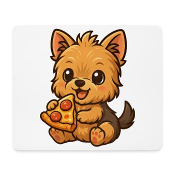 Süßer Yorkshire Terrier Pizza Cartoon - Mousepad (Querformat) - Weiß - Vorne