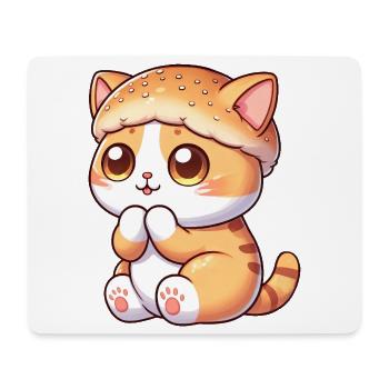 Chat de dessin animé mignon avec burger fast-food - Tapis de souris (format paysage) - blanc - Devant