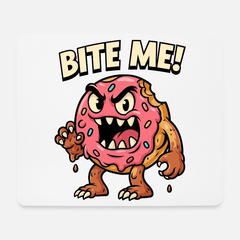 Bissiger Donut Monster Illustration - Mousepad (Querformat) - Weiß
