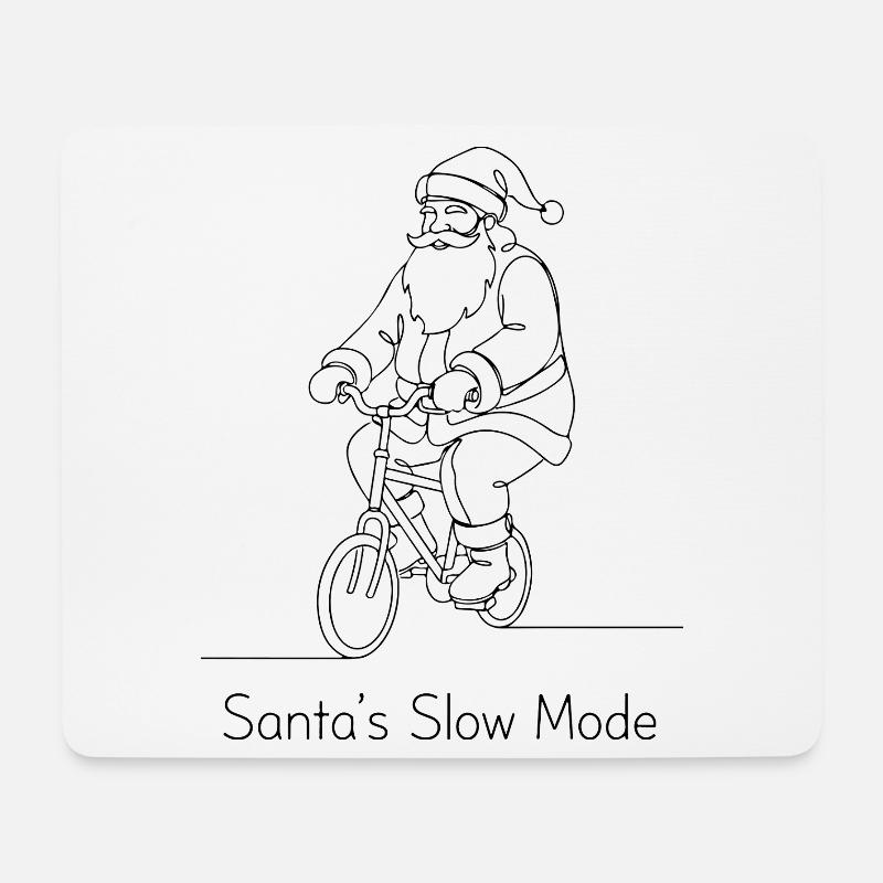 Santa's Slow Mode - Minimalistisches Line Art Fahrrad - Mousepad (Querformat) - Weiß