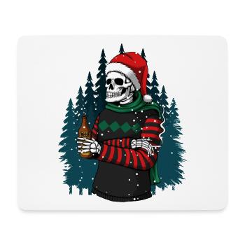 Skelett mit Santa-Hut trinkt Bier im Winterwald - Mousepad (Querformat) - Weiß - Vorne