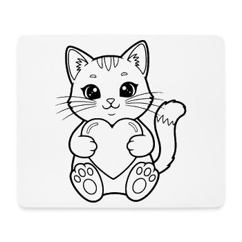Chat au cœur – pour les amoureux des chats et les romantiques - Tapis de souris (format paysage) - blanc - Devant