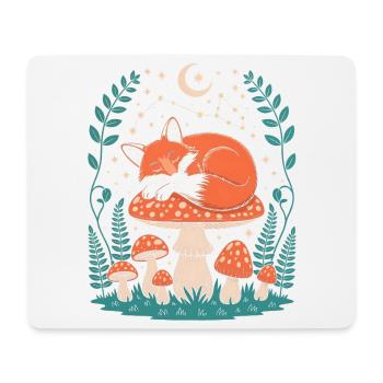 Schlafender Fuchs auf Pilz unter Sternenhimmel - Mousepad (Querformat) - Weiß - Vorne