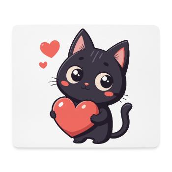 Chat noir cœur kawaii - Tapis de souris (format paysage) - blanc - Devant