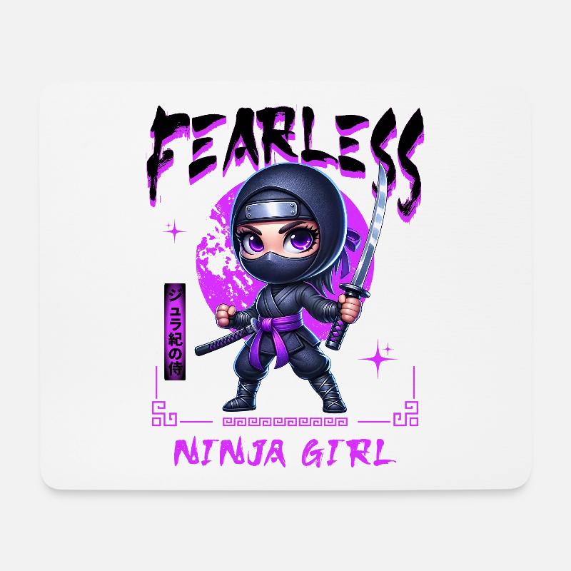 Ninja Mädchen Chibi mit Katana - Mousepad (Querformat) - Weiß