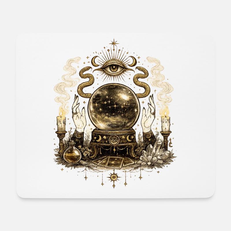 Wahrsagerkugel mit Auge und Kerzen - Mousepad (Querformat) - Weiß