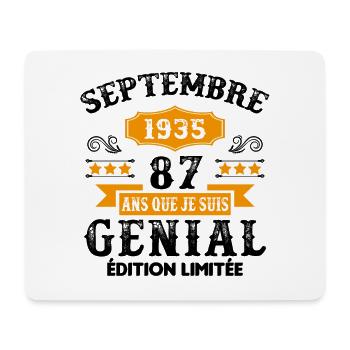 87 Ans Anniversaire Vintage Né(e) Septembre 1935 - Tapis de souris (format paysage) - blanc - Devant