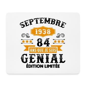 84 Ans Anniversaire Vintage Né(e) Septembre 1938 - Tapis de souris (format paysage) - blanc - Devant