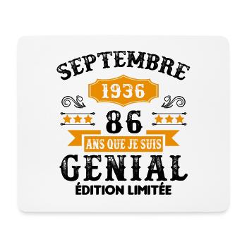 86 Ans Anniversaire Vintage Né(e) Septembre 1936 - Tapis de souris (format paysage) - blanc - Devant