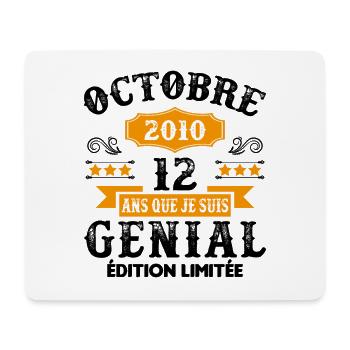 12 Ans Anniversaire Vintage Né(e) en Octobre 2010 - Tapis de souris (format paysage) - blanc - Devant