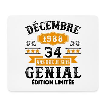 34 Ans Anniversaire Vintage Né(e) en Décembre 1988 - Tapis de souris (format paysage) - blanc - Devant