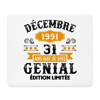 31 Ans Anniversaire Vintage Né(e) en Décembre 1991 - Tapis de souris (format paysage) - blanc - Devant