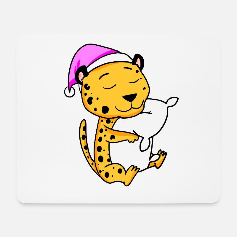 Gepard mit Kissen und Schlafmütze - Mousepad (Querformat) - Weiß