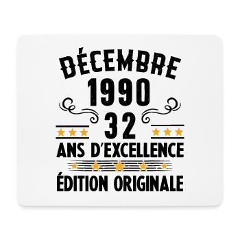 32 Ans Anniversaire Vintage Né(e) en Décembre 1990 - Tapis de souris (format paysage) - blanc - Devant