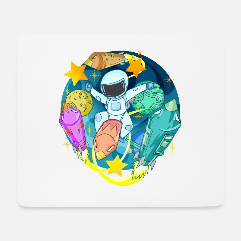 Astronaut im Weltall mit Raketen - Mousepad (Querformat) - Weiß