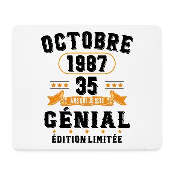 35 Ans Anniversaire Vintage Né(e) en Octobre 1987 - Tapis de souris (format paysage) - blanc - Devant