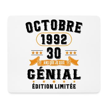 30 Ans Anniversaire Vintage Né(e) en Octobre 1992 - Tapis de souris (format paysage) - blanc - Devant