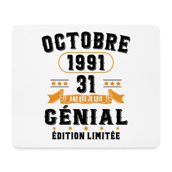 31 Ans Anniversaire Vintage Né(e) en Octobre 1991 - Tapis de souris (format paysage) - blanc - Devant