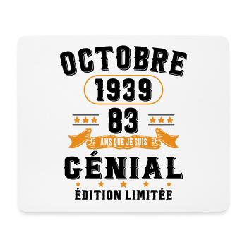 83 Ans Anniversaire Vintage Né(e) en Octobre 1939 - Tapis de souris (format paysage) - blanc - Devant