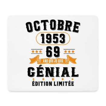 69 Ans Anniversaire Vintage Né(e) en Octobre 1953 - Tapis de souris (format paysage) - blanc - Devant