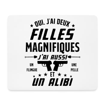 Papa J'ai deux Filles Magnifiques Humour Cadeau - Tapis de souris (format paysage) - blanc - Devant