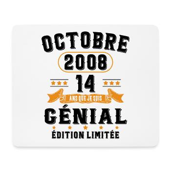 14 Ans Anniversaire Vintage Né(e) en Octobre 2008 - Tapis de souris (format paysage) - blanc - Devant